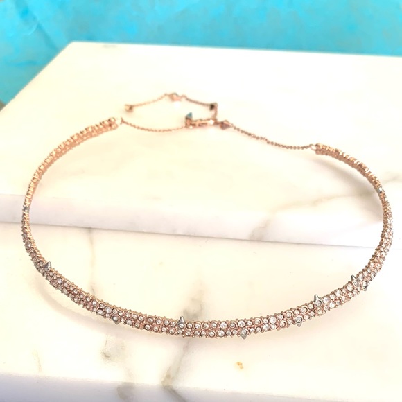 Alexis Bittar Rose Gold Crystal Encrusted Spiked thorny Lace Choker Necklace - Picture 9 of 12